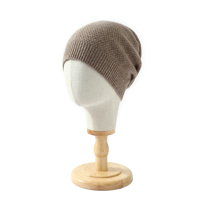 100% Wool Hat New Thickened Knitting Toque Autumn and Winter Woolen Hat Men and Women Pure Color All-Matching Warm Earflaps Cap