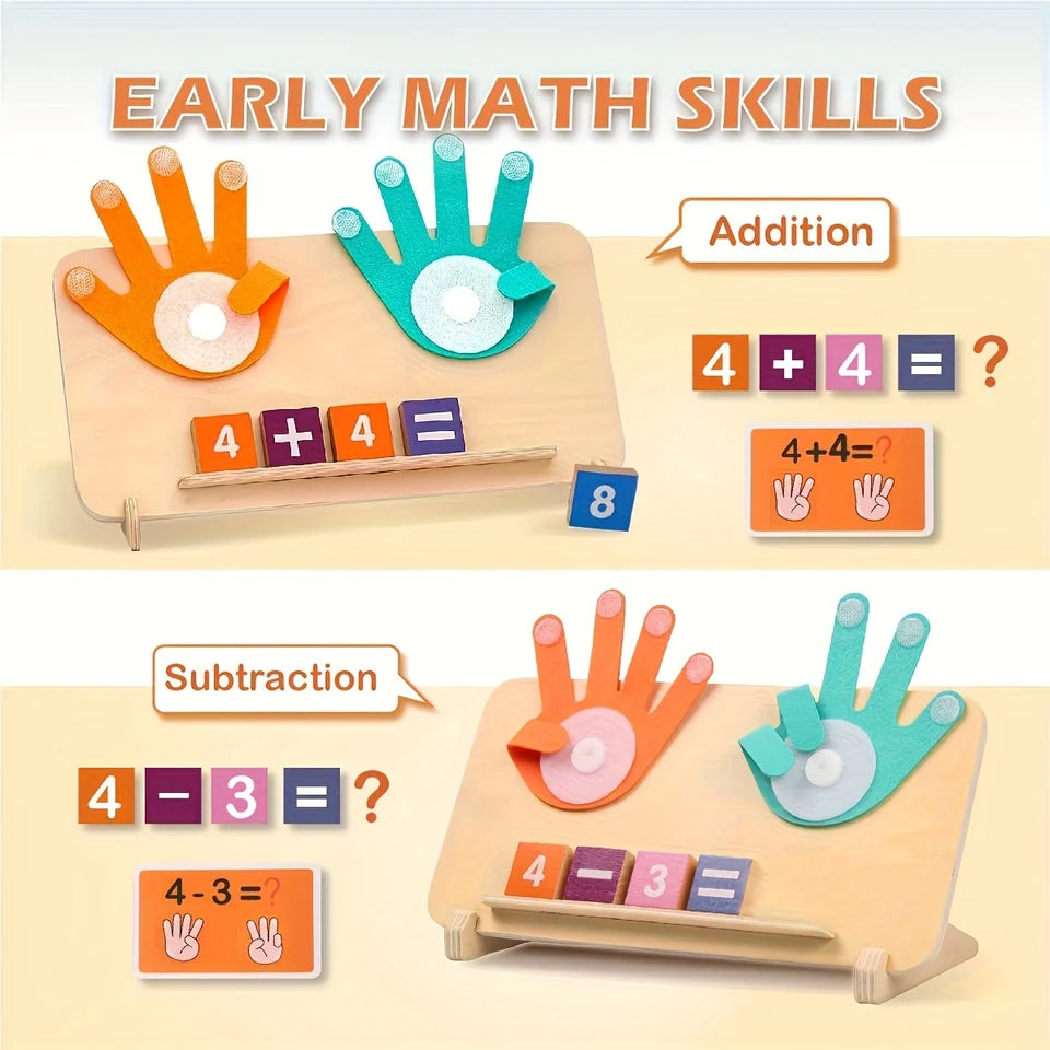 Wooden arithmetic learning board for children over 3 years old - educational toy with number blocks and math operation cards, in