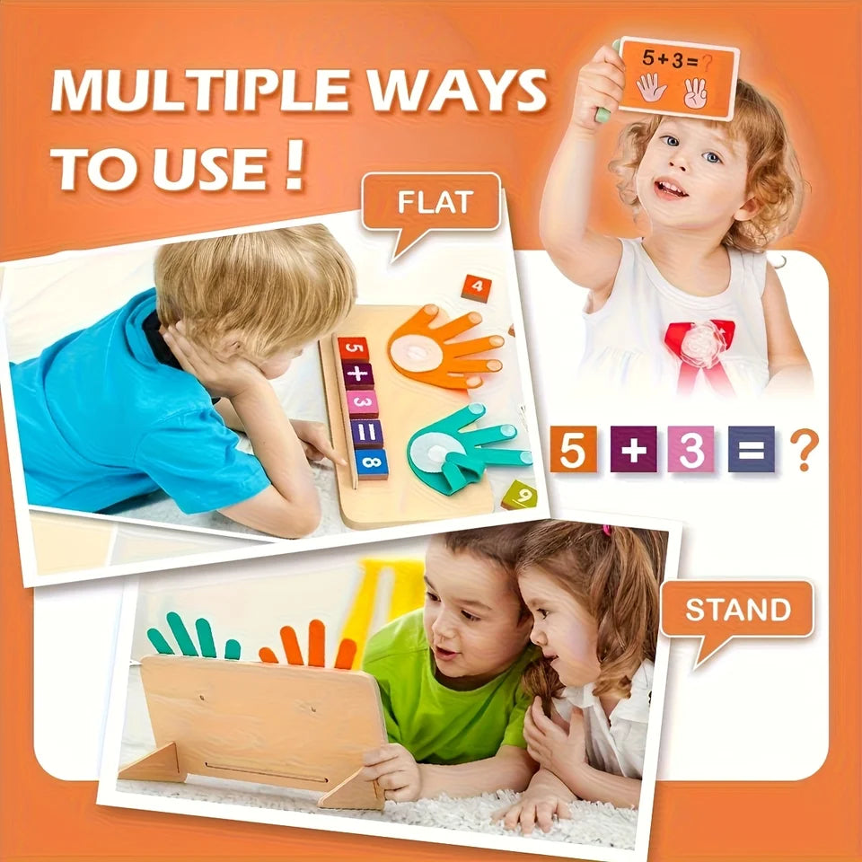 Wooden arithmetic learning board for children over 3 years old - educational toy with number blocks and math operation cards, in