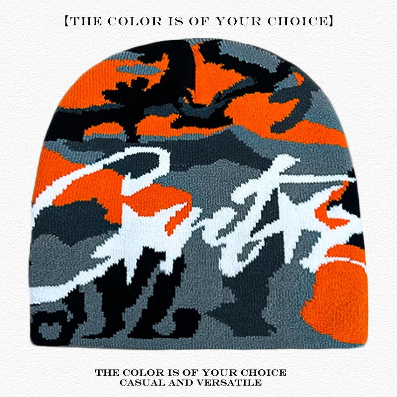 American Street Leopard Print Jacquard Letters Star Knitted Hats Warm Camo Men Women Fashion Personal Versatile Beanies Hip-hop