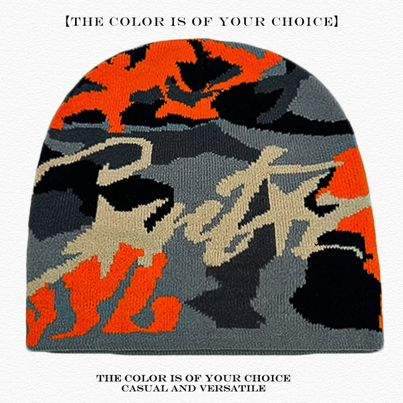 American Street Leopard Print Jacquard Letters Star Knitted Hats Warm Camo Men Women Fashion Personal Versatile Beanies Hip-hop