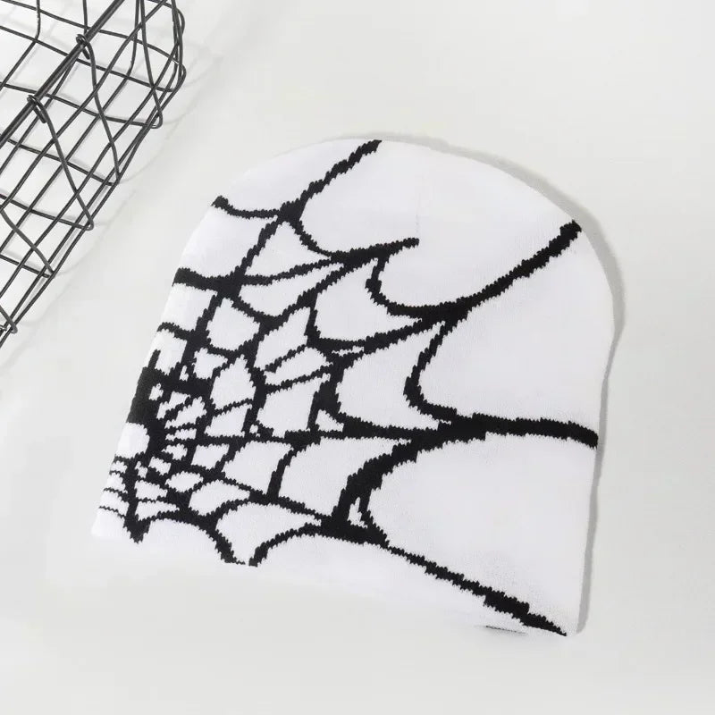 Knitting Spider Web Design Hat Skullies Beanies for Men Women Pullover Pile Cap Y2k Goth Warm Beanie Hats New Hip-hop Street Cap