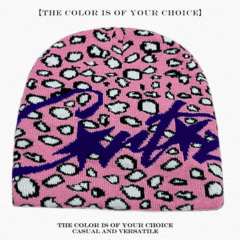 American Street Leopard Print Jacquard Letters Star Knitted Hats Warm Camo Men Women Fashion Personal Versatile Beanies Hip-hop
