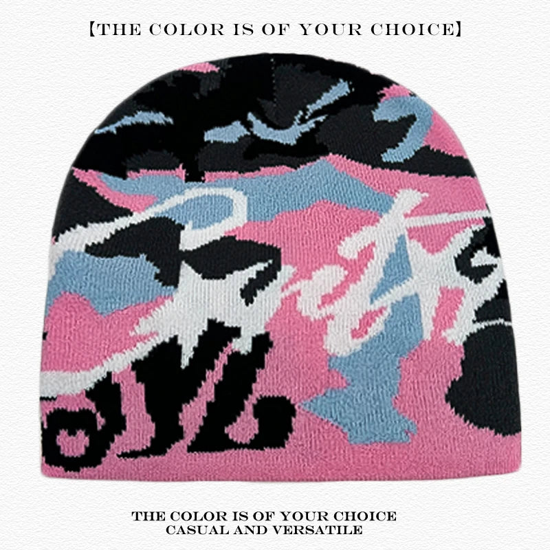 American Street Leopard Print Jacquard Letters Star Knitted Hats Warm Camo Men Women Fashion Personal Versatile Beanies Hip-hop