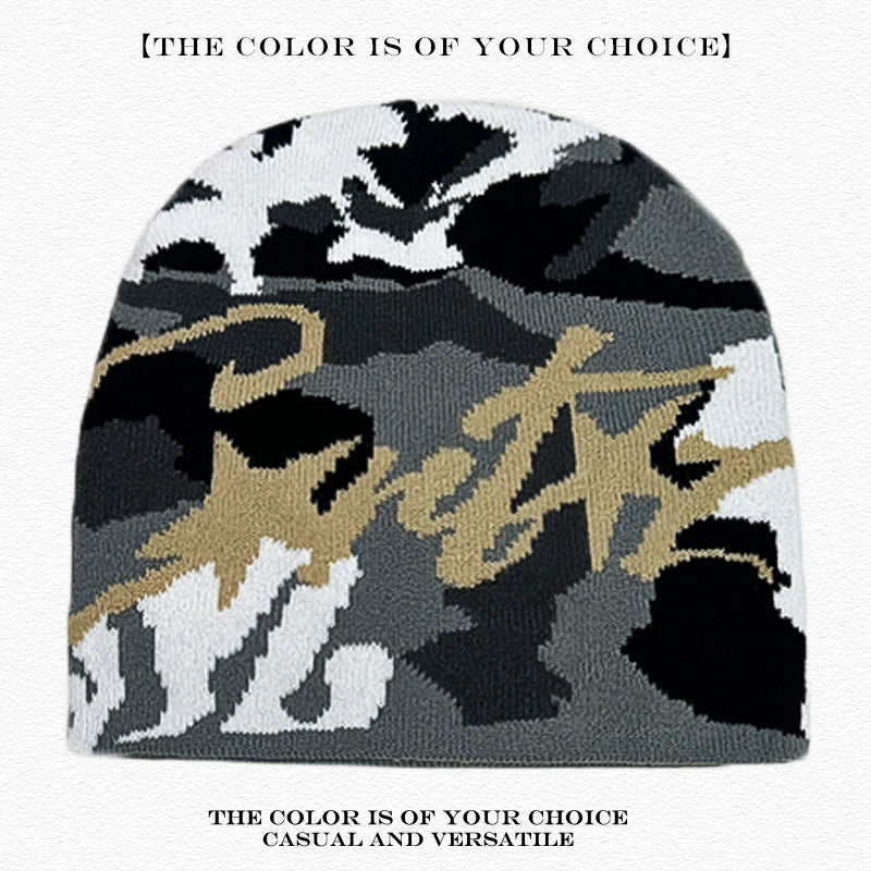 American Street Leopard Print Jacquard Letters Star Knitted Hats Warm Camo Men Women Fashion Personal Versatile Beanies Hip-hop