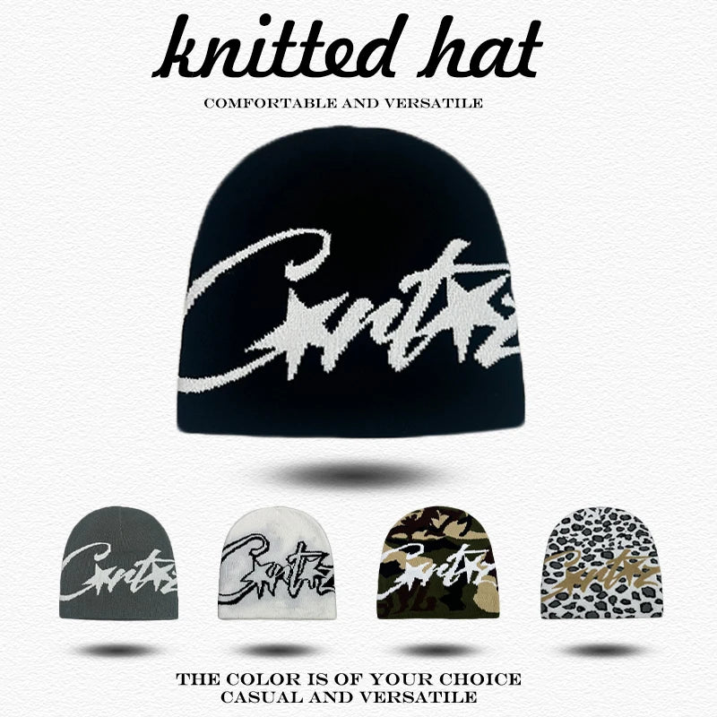 American Street Leopard Print Jacquard Letters Star Knitted Hats Warm Camo Men Women Fashion Personal Versatile Beanies Hip-hop