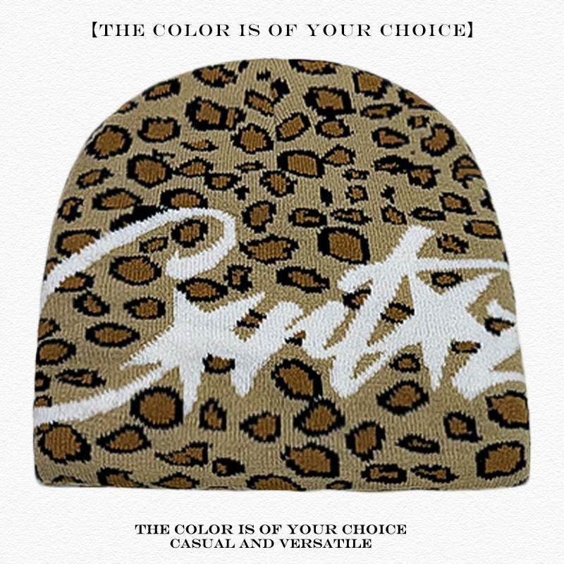 American Street Leopard Print Jacquard Letters Star Knitted Hats Warm Camo Men Women Fashion Personal Versatile Beanies Hip-hop