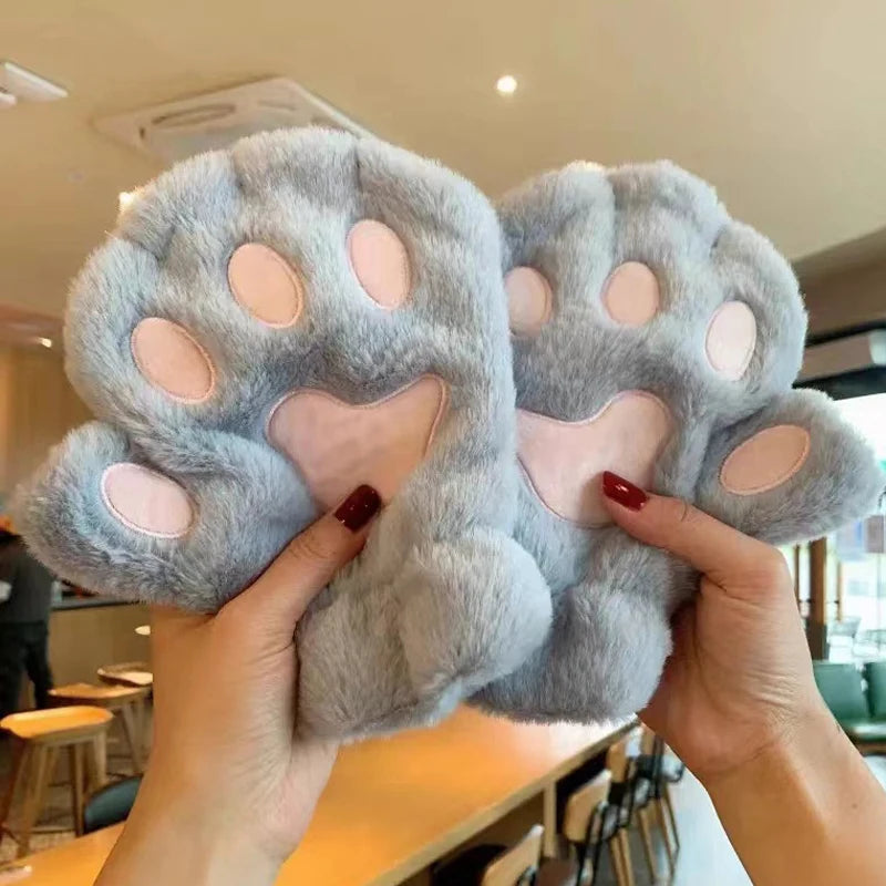 Autumn Winter Women Plush Mittens Warm Soft Plush Short Fingerless Fluffy Bear Cat Gloves Costume Half Finger Girls Gifts