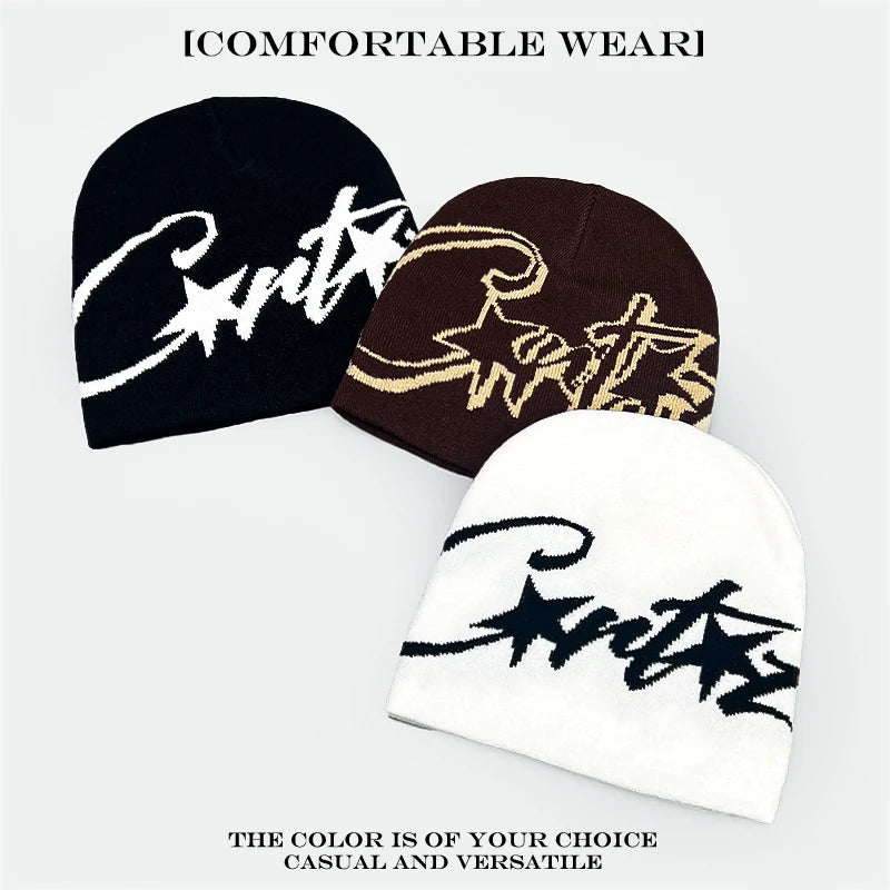 American Street Leopard Print Jacquard Letters Star Knitted Hats Warm Camo Men Women Fashion Personal Versatile Beanies Hip-hop