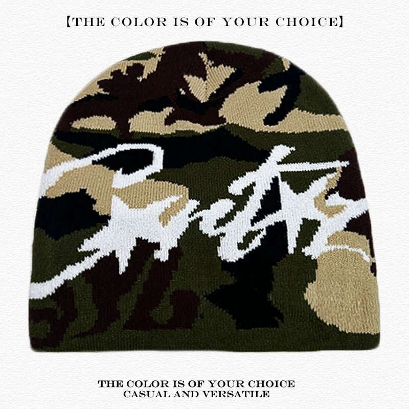 American Street Leopard Print Jacquard Letters Star Knitted Hats Warm Camo Men Women Fashion Personal Versatile Beanies Hip-hop