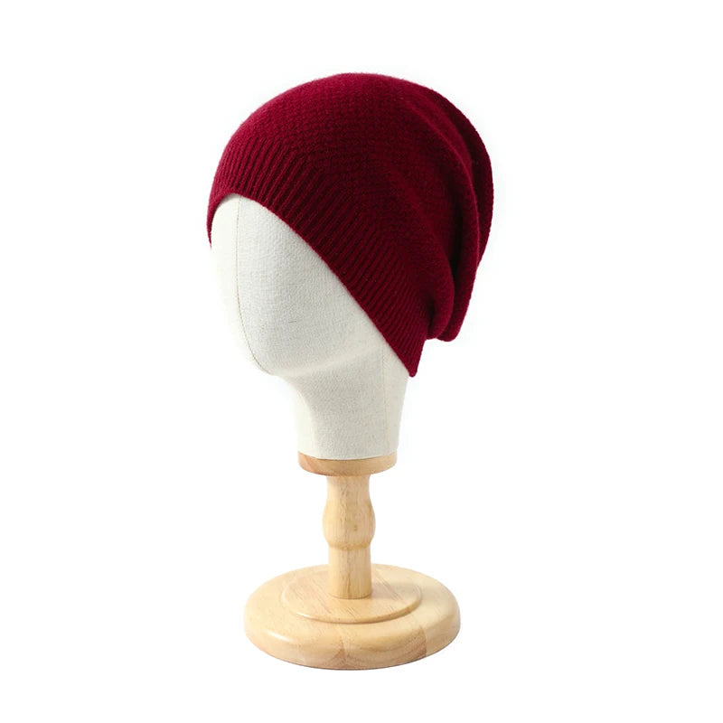 100% Wool Hat New Thickened Knitting Toque Autumn and Winter Woolen Hat Men and Women Pure Color All-Matching Warm Earflaps Cap