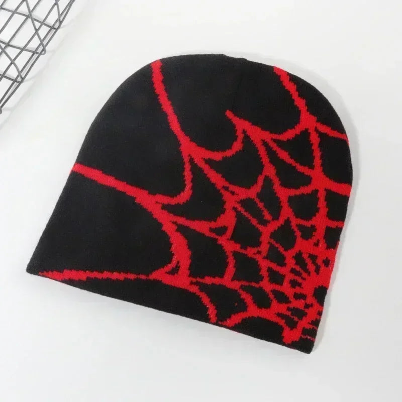 Knitting Spider Web Design Hat Skullies Beanies for Men Women Pullover Pile Cap Y2k Goth Warm Beanie Hats New Hip-hop Street Cap