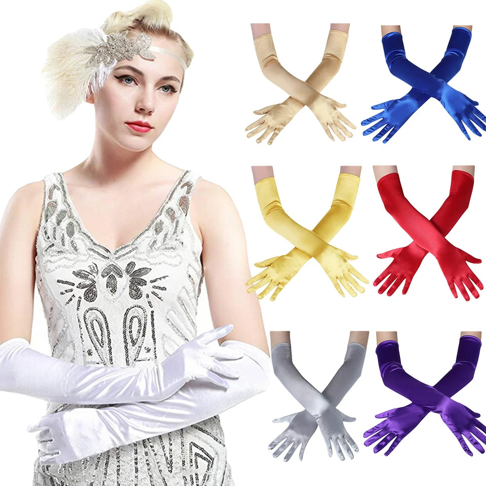 2022 Fashion Long Gloves Satin Opera Evening Party Prom Costume Glove Black Blue Gold Pink Party Gloves for Wedding Prom Club