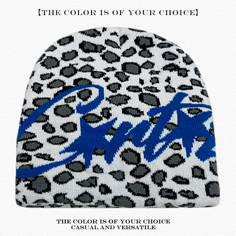 American Street Leopard Print Jacquard Letters Star Knitted Hats Warm Camo Men Women Fashion Personal Versatile Beanies Hip-hop