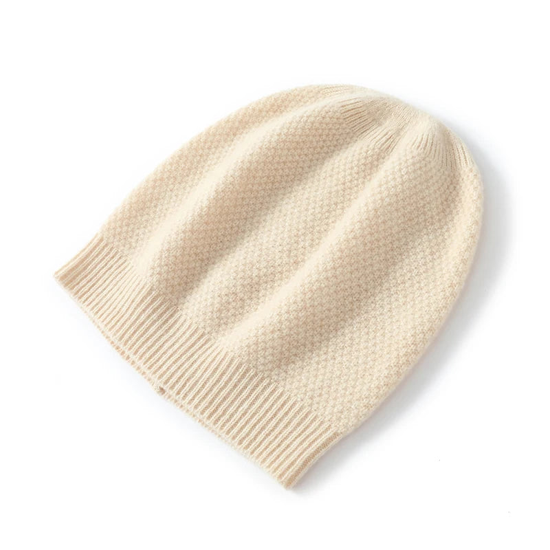 100% Wool Hat New Thickened Knitting Toque Autumn and Winter Woolen Hat Men and Women Pure Color All-Matching Warm Earflaps Cap