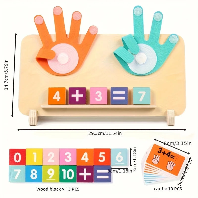 Wooden arithmetic learning board for children over 3 years old - educational toy with number blocks and math operation cards, in
