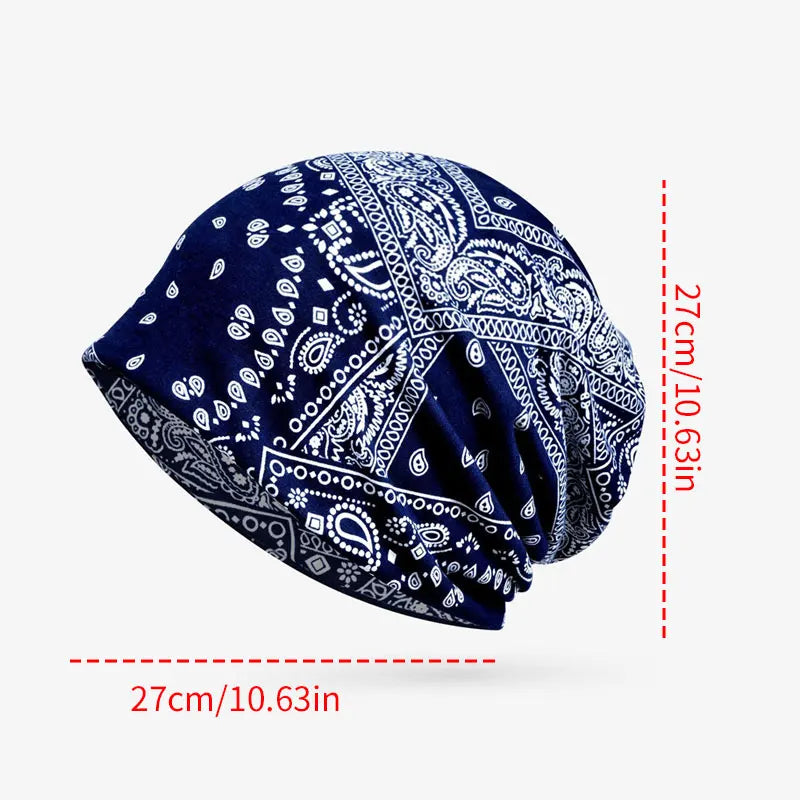 4pcs Hip Hop Paisley Print Slouchy Beanie Trendy Elastic Skull Cap Boho Neck Gaiter Soft Beanies Chemo Cap for Women