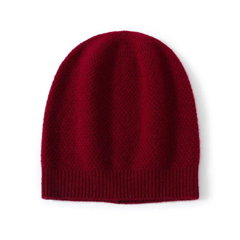 100% Wool Hat New Thickened Knitting Toque Autumn and Winter Woolen Hat Men and Women Pure Color All-Matching Warm Earflaps Cap