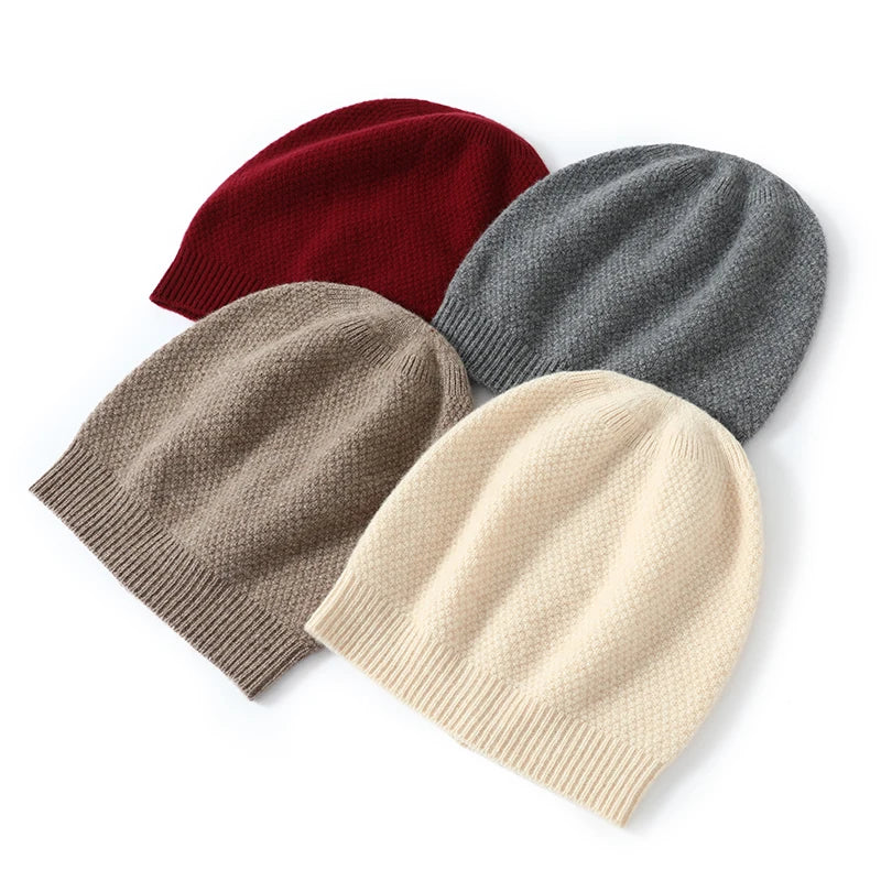 100% Wool Hat New Thickened Knitting Toque Autumn and Winter Woolen Hat Men and Women Pure Color All-Matching Warm Earflaps Cap