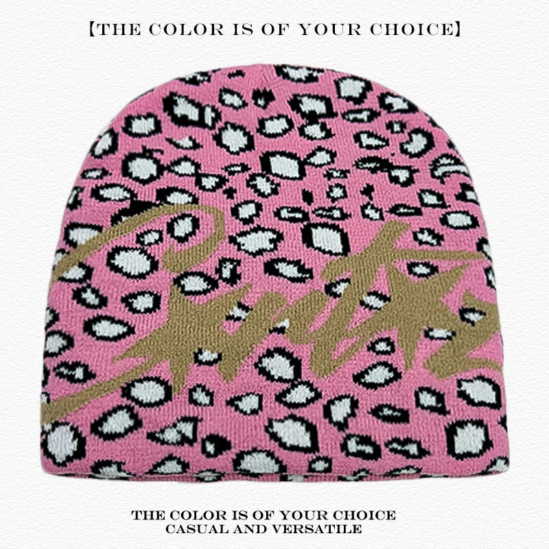 American Street Leopard Print Jacquard Letters Star Knitted Hats Warm Camo Men Women Fashion Personal Versatile Beanies Hip-hop