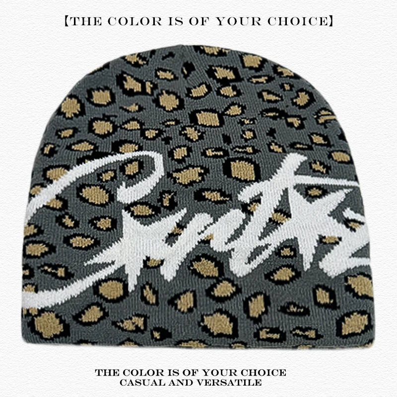 American Street Leopard Print Jacquard Letters Star Knitted Hats Warm Camo Men Women Fashion Personal Versatile Beanies Hip-hop