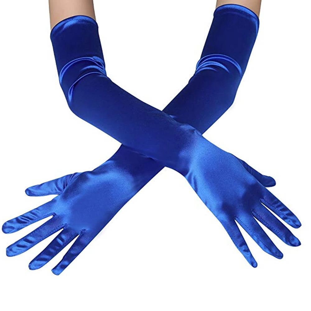 2022 Fashion Long Gloves Satin Opera Evening Party Prom Costume Glove Black Blue Gold Pink Party Gloves for Wedding Prom Club